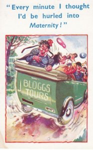 Drunk Holiday Guide Tour Condom Balloon Van Antique Comic Humour Postcard