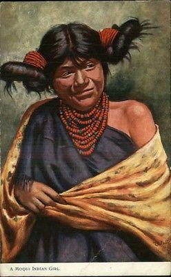 Moqui Native American Indian Girl TUCK OILETTE #2437 c191...
