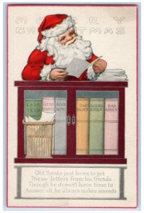 c1910's Merry Christmas Santa Claus Reading Books Unposted Antique Postcard