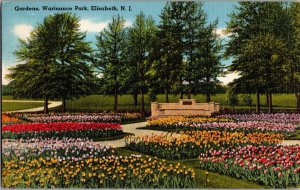 Elizabeth NJ New Jersey, Warinanco Park Gardens Flowers, Vintage Postcard KJ11