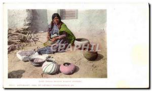 Postcard Old Wild West Cowboy Indian Moki indian woman making pottery