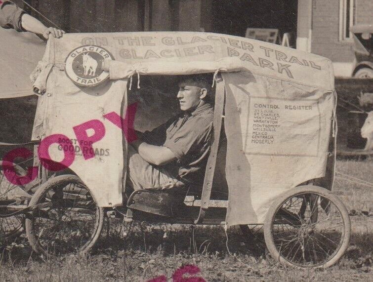 rppc c1915 CROSS COUNTRY TRAVELER Goat Cart GLACIER NATIONAL PARK Trail Railroad