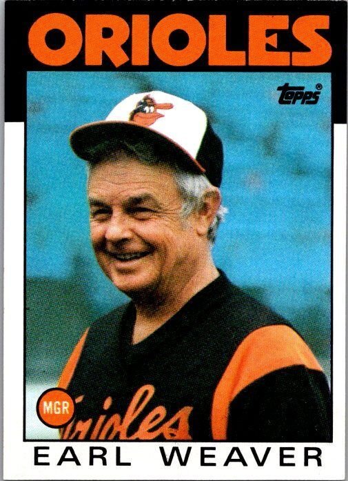 1986 Topps Baseball Card Earl Weaver Manager Baltimore Orioles sk10708