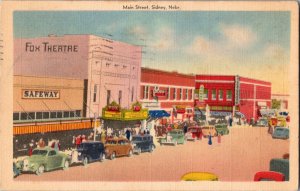 Fox Theatre, Safeway Grocery Main Street Sidney NE c1949 Vintage Postcard P56