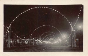 Real Photo Postcard Electric Lights over Street in New Center, Indiana~127655