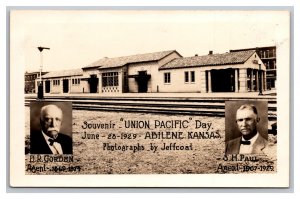 Souvenir UNION PACIFIC Day June - 28 - 1929 Abilene Kansas Railroad Depot RPPC