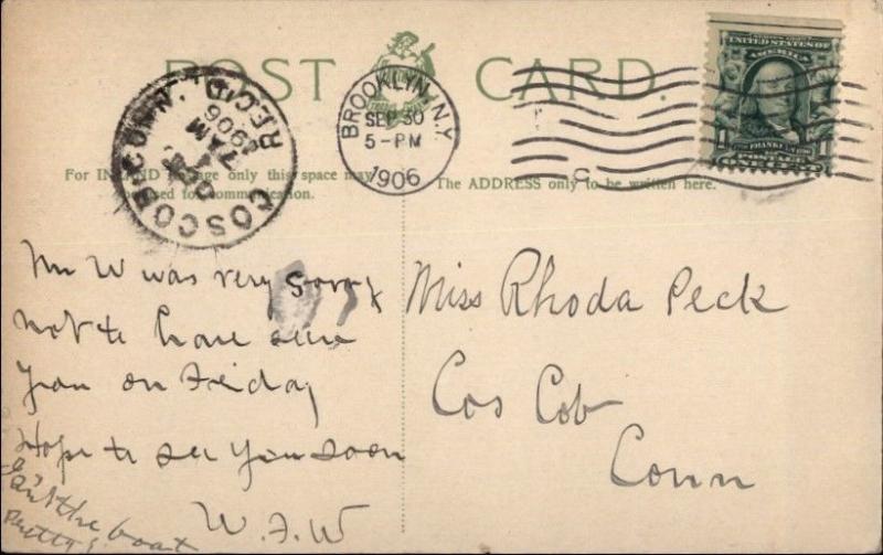 Sailing Yachting Mailed Cos Cob CT c1910 Postcard