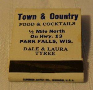 Town & Country Food Cocktails Park Falls Wisconsin 20 Strike Matchbook