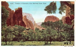 Vintage Postcard 1944 Temple of Sinawava Zion National Park Utah Chamber Tribes