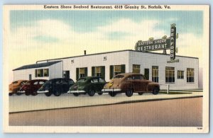 Norfolk Virginia VA Postcard Eastern Shore Seafood Restaurant Classic Cars 1949