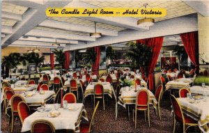 VINTAGE POSTCARD THE CANDLE LIGHT ROOM AT HOTEL VICTORIA NEW YORK CITY c. 1935