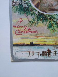 Santa White Coat Christmas Postcard Tucks Original 136 Embossed 1910 Vintage