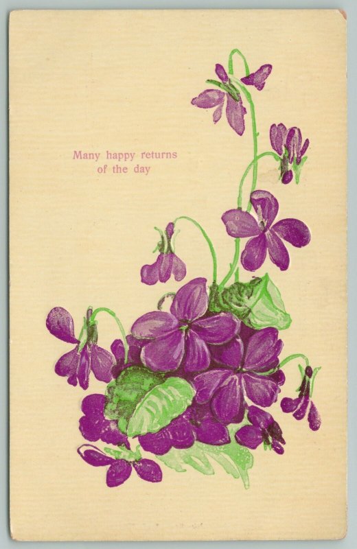 Flowers Greetings~Bloom of African Violets~c1910 Gel Embossed Postcard