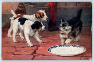 Postcard This is my Milk Two Hounds and a Cat c1910 Posted Oilette Tuck Art