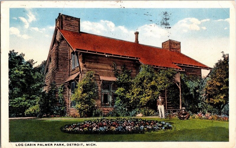 Palmer Park Detroit Michigan Log Cabin Wb Postcard Cancel 2c Stamp Red Antique 