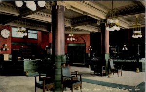 La Crosse Wisconsin Interior of the Stoddard Hotel Lobby c1910 Postcard X1