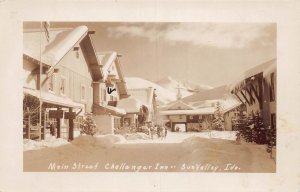 J76/ Sun Valley Idaho RPPC Postcard c1930-50s Main St Challenger Inn 367