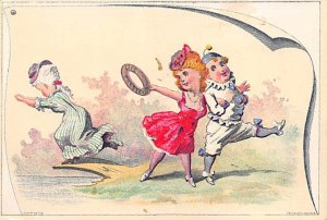 Approx. Size: 3 x 4.5 Children playing with the clown  Late 1800's Tradecard ...