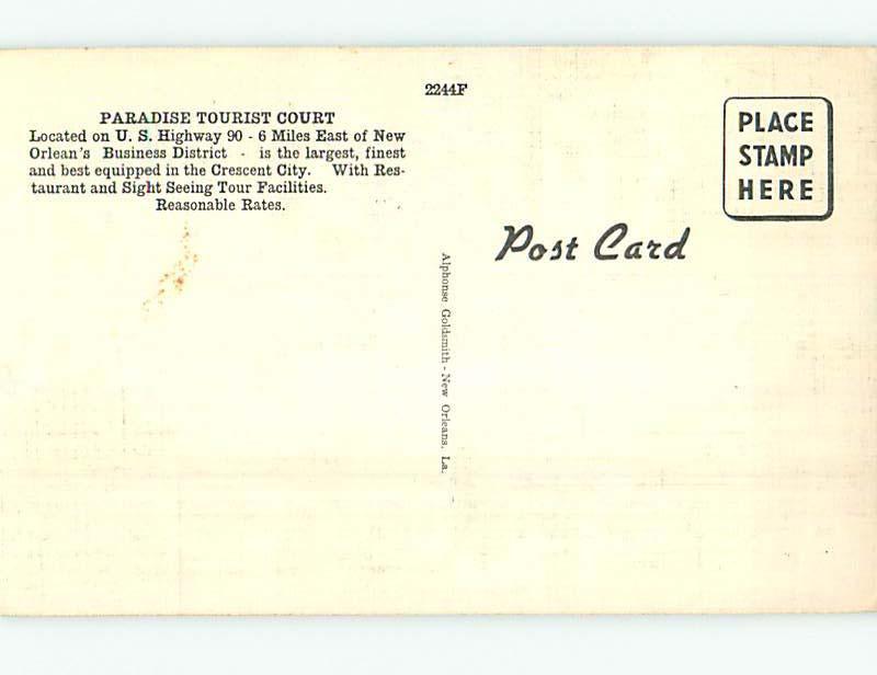 Unused Linen PARADISE TOURIST COURT MOTEL New Orleans Louisiana LA M5799