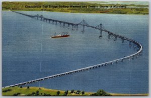 Vtg Maryland MD Chesapeake Bay Bridge Eastern & Western Shores 1950s Postcard