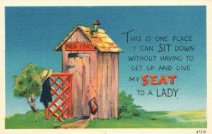 Vintage Postcard 1930s Outhouse One Place I Don't Give My Seat To A Lady Comic