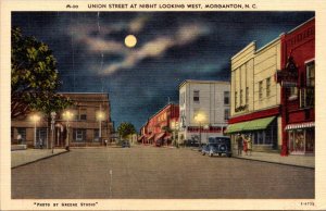 North Carolina Morganton Union Street At Night Looking West