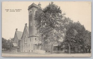 St Johns Michigan~First ME Church~Vintage Postcard