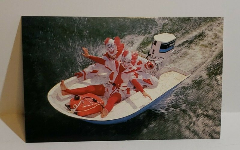 VTG Postcard Corky Clown Cypress Gardens Florida water ski review boat 1984  440
