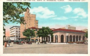 Corner 4Th & 1St Ave. N Sunshine City St. Petersburg Florida FL Vintage Postcard