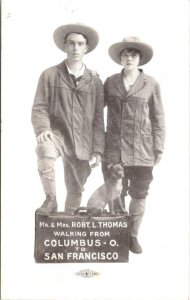Vintage MR & MRS ROBT L THOMAS & DOG Walking Columbus To San Francisco Postcard