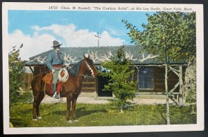 Mint USA Picture Postcard Russell Cowboy Artist At His Log Studio Great Falls MT