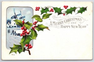 A Merry Christmas And A Happy New Year Landscape Holiday Wishes Posted Postcard