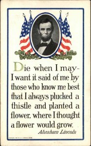 Abraham Lincoln Die When I May American Flags c1910 Postcard