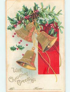 Divided-Back christmas GOLDEN BELLS HANG FROM THE HOLLY o4313