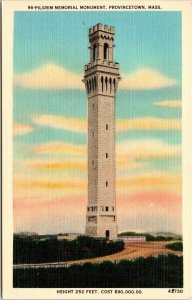 Pilgrim Memorial Monument Provincetown Massachusetts MA Sunset Linen Postcard 