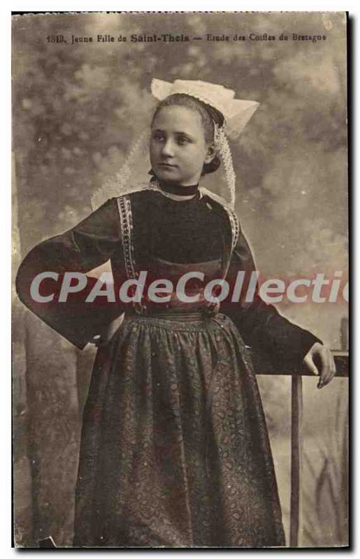 Postcard Old young Daughter of St. Thois Study of Caps Brittany