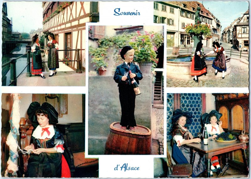 c1970s Alsace, France Souvenir Multi View Traditional Costumes Town JUMBO PC 8O