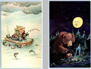 2 Postcards CAMPING & FISHING Comic Humor ~ Artist GARY PATTERSON 3¾x6