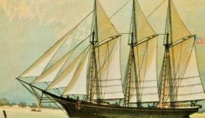 Postcard Reprint of Lithograph Three masted Schooner,Watch Hill, RI. S4