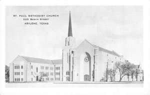 ABILENE, Texas TX    ST PAUL METHODIST CHURCH    1955 Vintage B&W Postcard