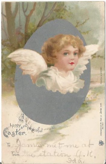Peaceful Easter Angel Hatching out of Easter Egg Undivided Back Postcard Vintage
