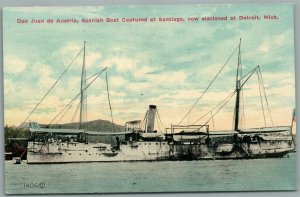 SPANISH SHIP CAPTURED IN SANTIAGO DO JUAN DE AUSTRIA DETROIT MI ANTIQUE POSTCARD