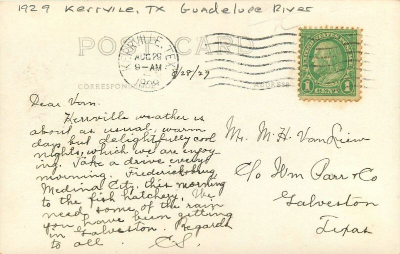 Postcard RPPC 1929 Texas Kerrville Guadeloupe River TX24-3305