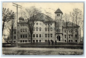 1912 Central School Campus Building Ground Students Owosso Michigan MI Postcard