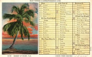 Vintage Postcard 1931 Busy Person's Correspondence Sunset At Miami Florida FL