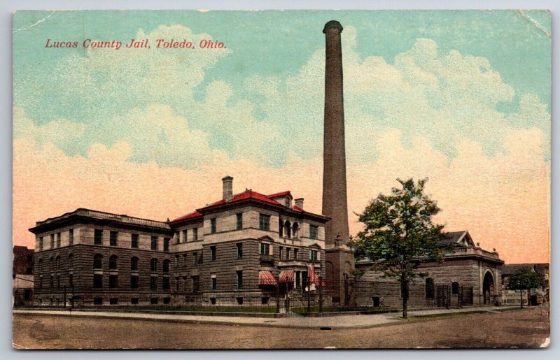 Toledo Ohio~Old Lucas County Jail Complex~Tall Smokestack~c1910 Postcard