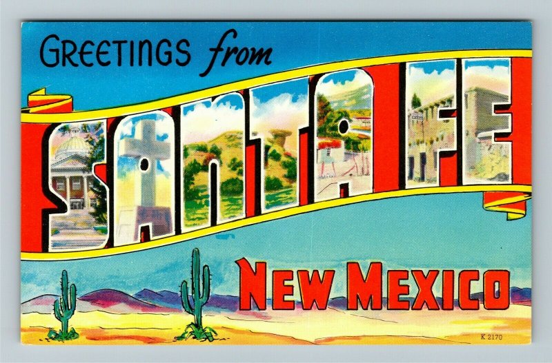 Santa Fe NM-New Mexico, LARGE LETTER Greetings, Chrome Postcard