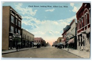 c1910 Clark Street Looking West Exterior Building Albert Lea Minnesota Postcard