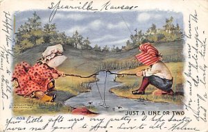 Just a line or two Girls fishing at the river Sun Bonnet 1907 