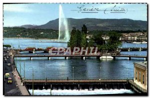 Modern Postcard Geneve The Rhone bridges and jets & # 39eau